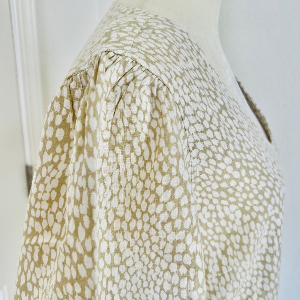 NWT Nicole Miller Original Ladies' White & Tan Pleat Hem Linen Blend Shirt Dress - Picture 3 of 14